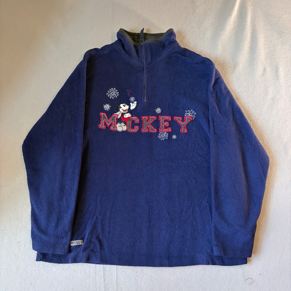 Disney Mickey Mouse Winter Snowflake Navy Blue Fleece Quarter Zip Pullover XL